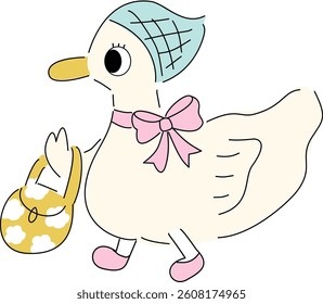 whimsical hand drawn Spring and Easter element included cute bunny, carrot, rabbit, goose, flowers, tulips, flowers bouquet, strawberry cake, eggs, easter egg, flowers in boots cute cartoon