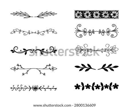 Whimsical Hand Drawn Text Divider Vector Set, Dotted Star Flower Line Art Border Collection, Cute Botanical Border Element Template, Simple Doodle Page Break Paragraph Heading Graphic Pack