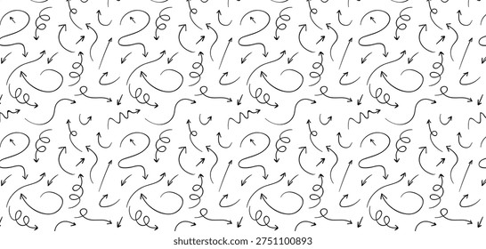  Whimsical Hand-Drawn Arrow Seamless Pattern — Playful Curved Arrows for Creative Projects, Posters, and Digital Designs