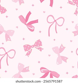 Whimsical Hand-Drawn Bows, Valentine's Day Seamless Pattern. Vector Illustration