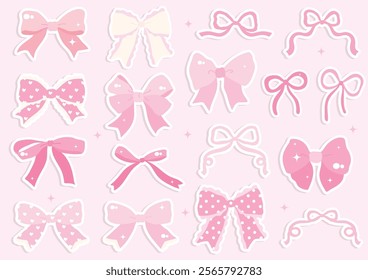 Whimsical Hand-Drawn Bows, Valentine's Day Stickers Vector Illustration
