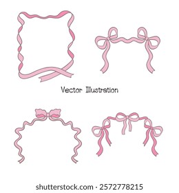 Whimsical Hand-Drawn Bows, Valentine's Day Vector Illustration