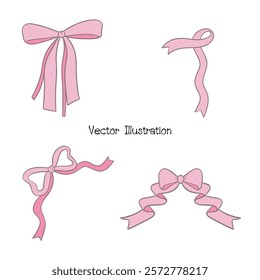Whimsical Hand-Drawn Bows, Valentine's Day Vector Illustration