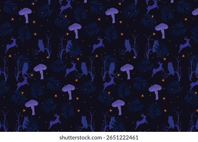 Uma floresta celestial caprichosa e desenhada à mão flutua sob o luar, florescendo com flores brilhantes e etéreas em um cenário mágico e bioluminescente.