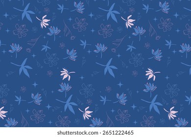 Uma floresta celestial caprichosa e desenhada à mão flutua sob o luar, florescendo com flores brilhantes e etéreas em um cenário mágico e bioluminescente.