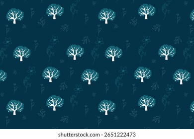 Uma floresta celestial caprichosa e desenhada à mão flutua sob o luar, florescendo com flores brilhantes e etéreas em um cenário mágico e bioluminescente.