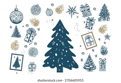 Whimsical Hand-Drawn Christmas Holiday Elements Collection	