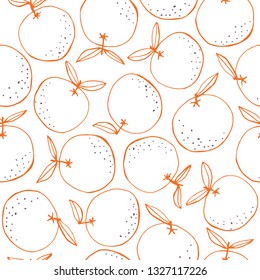 Whimsical hand-drawn doodle oranges vector seamless pattern background. Line Art Summer Fruits