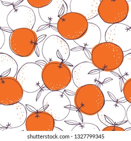 Whimsical hand-drawn doodle oranges vector seamless pattern background. Line Art Summer Fruits