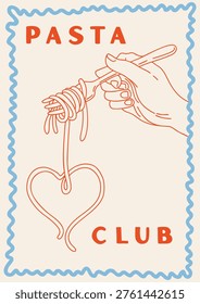 Whimsical Hand-Drawn Doodle Poster Featuring a Fork Twirling Spaghetti