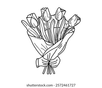 Whimsical Hand-Drawn Flower Bouquet with a Playful Wrap for a Cheerful and Creative Garden Celebration Theme Vector illustration
