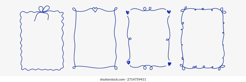 Whimsical hand-drawn frame set with wavy lines and curly ribbon details. Playful vintage-inspired vector borders for invitations, greeting cards, posters, and social media design.
