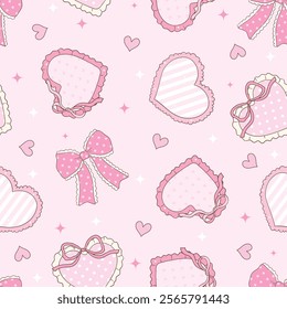 Whimsical Hand-Drawn Heart, Valentine's Day Seamless Pattern. Vector Illustration