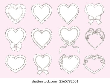 Whimsical Hand-Drawn Heart, Valentine's Day Stickers Vector Illustration