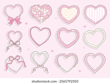 Whimsical Hand-Drawn Heart, Valentine's Day Stickers Vector Illustration