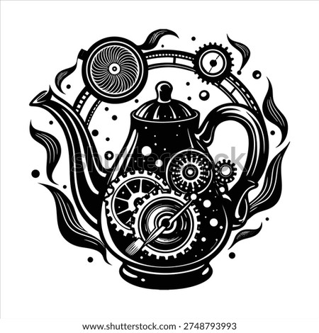 A whimsical, hand-drawn illustration featuring an elegant vintage teapot integrated with a clock face. This creative piece blends surrealism and classic design, perfect for art enthusiasts looking for imaginative home decor, unique kitchen wall art, or eccentric designs.