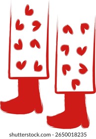 Whimsical Handdrawn Legwear with Heart Motif Fashion Apparel Illustration