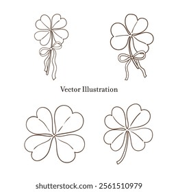 Whimsical Hand-Drawn Lucky Clover Leaf. Vector Illustration