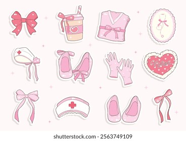 Whimsical Hand-Drawn Medical Themed, Nurse Life Decorative Sticker. Vector  Illustration