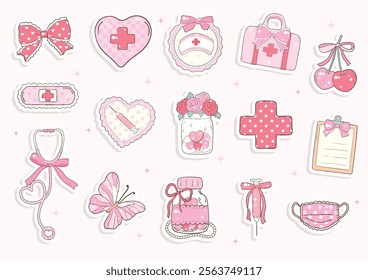 Whimsical Hand-Drawn Medical Themed, Nurse Life Decorative Sticker. Vector  Illustration