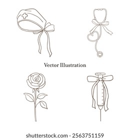 Whimsical Hand-Drawn Medical Themed, Nurse Life Decorative. Vector  Illustration