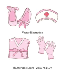 Whimsical Hand-Drawn Medical Themed, Nurse Life Decorative. Vector  Illustration