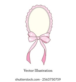 Whimsical Hand-Drawn Oval Shape Frame with Ribbon Decorative. Vector  Illustration