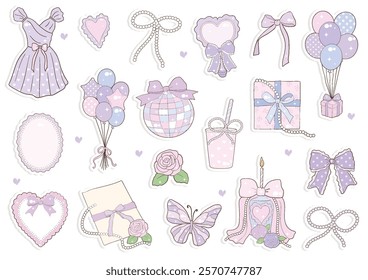 Whimsical Hand-Drawn Pastel Birthday Party Decoration Sticker. Vector Illustration