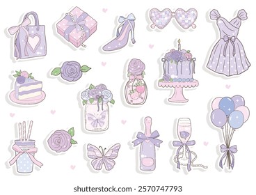 Whimsical Hand-Drawn Pastel Birthday Party Decoration Sticker. Vector Illustration