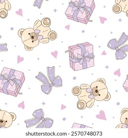 Whimsical Hand-Drawn Pastel Birthday Party Seamless Pattern .Party Decoration. Vector Illustration