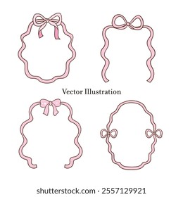 Whimsical Hand-Drawn Ribbon Bow Frame. Vector Illustration