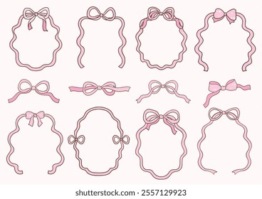 Whimsical Hand-Drawn Ribbon Bow Frame. Vector Illustration