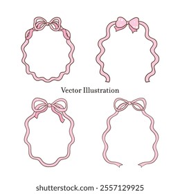 Whimsical Hand-Drawn Ribbon Bow Frame. Vector Illustration