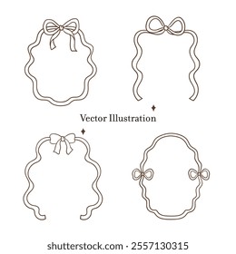 Whimsical Hand-Drawn Ribbon Bow Frame Outline. Vector Illustration