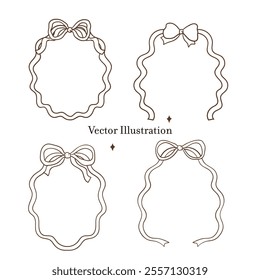 Whimsical Hand-Drawn Ribbon Bow Frame Outline. Vector Illustration