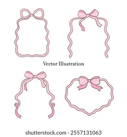 Whimsical Hand-Drawn Ribbon Bow Frame. Vector Illustration