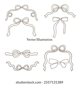 Whimsical Hand-Drawn Ribbon Bow 
 Outline . Vector Illustration