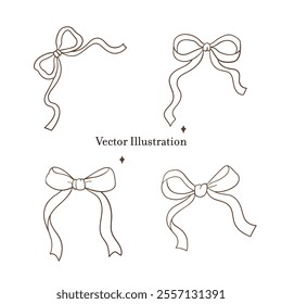 Whimsical Hand-Drawn Ribbon Bow 
 Outline . Vector Illustration