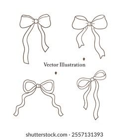 Whimsical Hand-Drawn Ribbon Bow 
 Outline . Vector Illustration