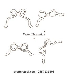 Whimsical Hand-Drawn Ribbon Bow 
 Outline . Vector Illustration