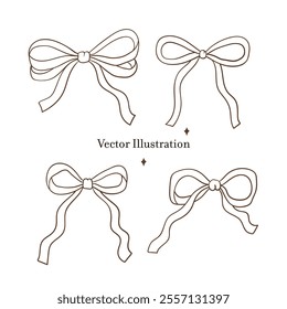 Whimsical Hand-Drawn Ribbon Bow 
 Outline . Vector Illustration