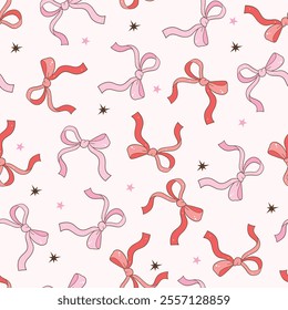 Whimsical Hand-Drawn Ribbon Bow Seamless Pattern. Vector Illustration