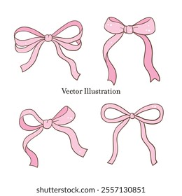 Whimsical Hand-Drawn Ribbon Bow. Vector Illustration