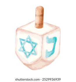 Ilustración caprichosa de Hanukkah Dreidel con la estrella azul de David