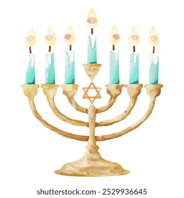 Whimsical Hanukkah Menorah with Lit Candles