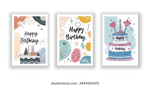 Whimsical Happy Birthday Card Collection, Hand-Drawn Flyers, Postcards, and Invitations