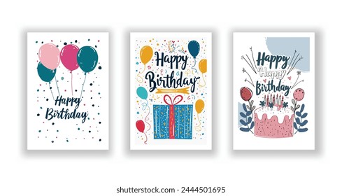 Whimsical Happy Birthday Card Collection, Hand-Drawn Flyers, Postcards, and Invitations