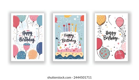 Whimsical Happy Birthday Card Collection, Hand-Drawn Flyers, Postcards, and Invitations