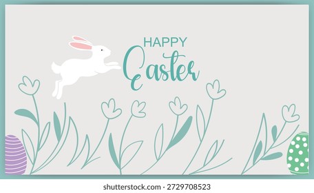 Conejo de Pascua feliz caprichoso con flores de primavera y huevos Vector de diseño de Anuncio