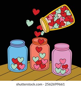 Whimsical Heart Jar Artwork with Vibrant Colors on Black Background